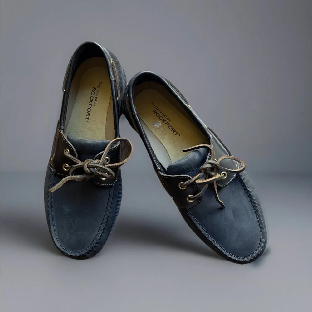 Rockport Leather Boat Shoes Mens Classic Deck Moc Dark Brown Comfort Casual 10